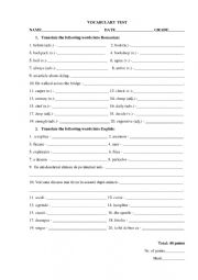 English Worksheet: VOCABULARY + FIRST CONDITIONAL TEST