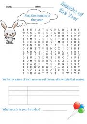 English Worksheet: Months of the Year