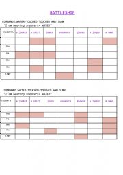 English Worksheet: Clothing-battleship