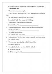 English Worksheet: Afraif of/ afraid to