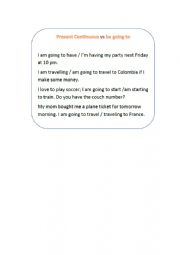 English Worksheet: Present Continuous vsbe going to