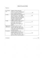 English Worksheet: Cultural Day Rubric