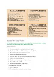 English Worksheet: Narrative and Descriptive Essay Topics
