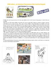 English Worksheet: Child labour article + Debate based on caricatures and pics