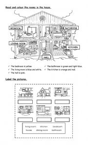 English Worksheet: Rooms in the house and Prepositions
