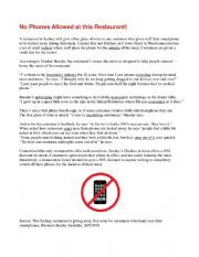 English Worksheet: No Phones Allowed at this Restaurant!