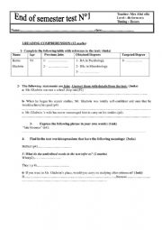 English Worksheet: end term test 4th form