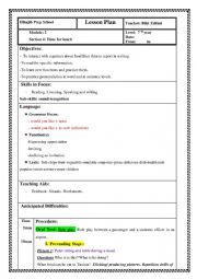 English Worksheet: Time for lunch lesson plan and worksheet