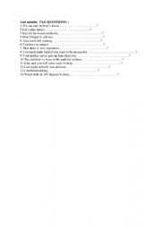English Worksheet: Add Suitable tag Questions