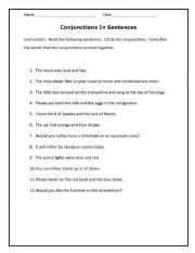 English Worksheet: Conjunctions