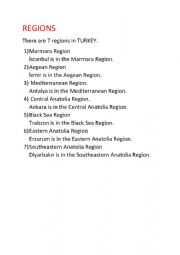 English Worksheet: Regions Of TURKEY