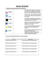 English Worksheet: Social networks