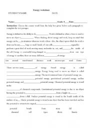 English Worksheet: ENERGY PASSAFE