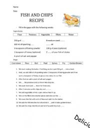 English Worksheet: Fish and chips recipe