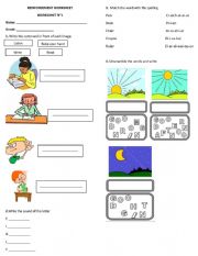 English Worksheet: Commands and school objects 