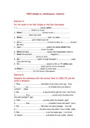 English Worksheet: past simple vs continuous --- used to 