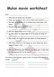 English Worksheet: Mulan workshhet