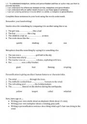 English Worksheet: Imagery - similes, metaphor, personification 