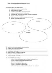 English worksheet: FUNGI MONERA AND PROTISTA KINGDOMS. ACTIVITIES