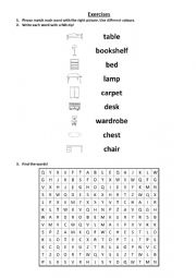 English Worksheet: In my room - Excercises 2