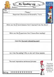 English Worksheet: My reading log