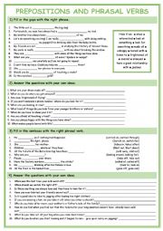English Worksheet: Prepositions and Phrasal Verbs