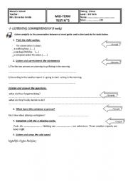 English Worksheet: mid term test n 2 for 3rd form