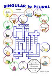 Plurals to Singular Crossword 4 with key.