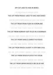 English Worksheet: My Cat Likes to Hide in Boxes Practice Writing