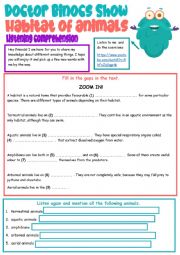 English Worksheet: Doctor Binocs ● Listening Comprehension ● Habitat of animals