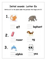English Worksheet: Initial sounds letter E