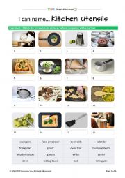 English Worksheet: Kitchen Utensils Vocabulary