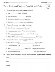 English Worksheet: Zero, First, and Second Conditional Quiz