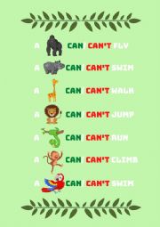 English Worksheet: Can/can animals