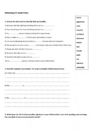 English Worksheet: PERSONALITY ADJECTIVES