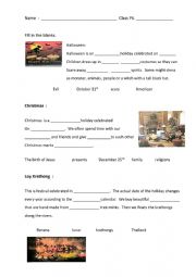 English worksheet: Festivals and special day