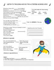 English Worksheet: Hero Song (2nd conditional)
