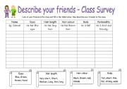 English Worksheet: Describe Your Friends Class Survey