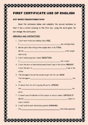 English Worksheet: FIRST CERTIFICATE USE OF ENGLISH (B2)