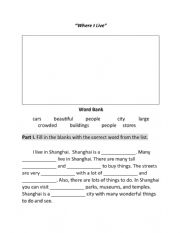 English Worksheet: Where I Live