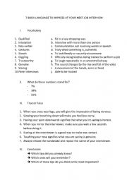 English Worksheet: Body language in job interviews