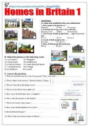English Worksheet: Homes in Britain 1  Listening + comprehension questions + video link.