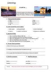 English Worksheet:  Listening a visit to Morocco