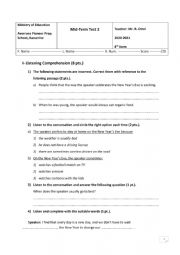 English Worksheet: 8th Form Mid-Term Test 2 (2020-2021)