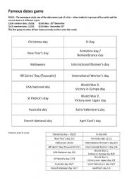 English Worksheet: Famous dates game