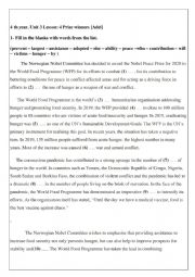 English Worksheet: 4 th year unit 3 lesson 4 Prize winners