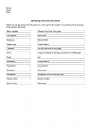 English Worksheet: Form Filling: Identifying commonly used terms