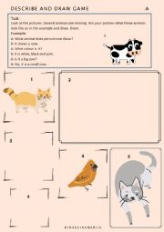 English Worksheet: Communicative materials A1 (animals, colours, sizes)