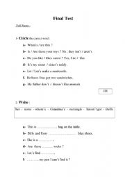 English Worksheet: family and friends 1 final test 