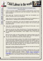 English Worksheet: Child Labour. Tanzania struggles to get child labourers back to school - TEST or READING  + KEY